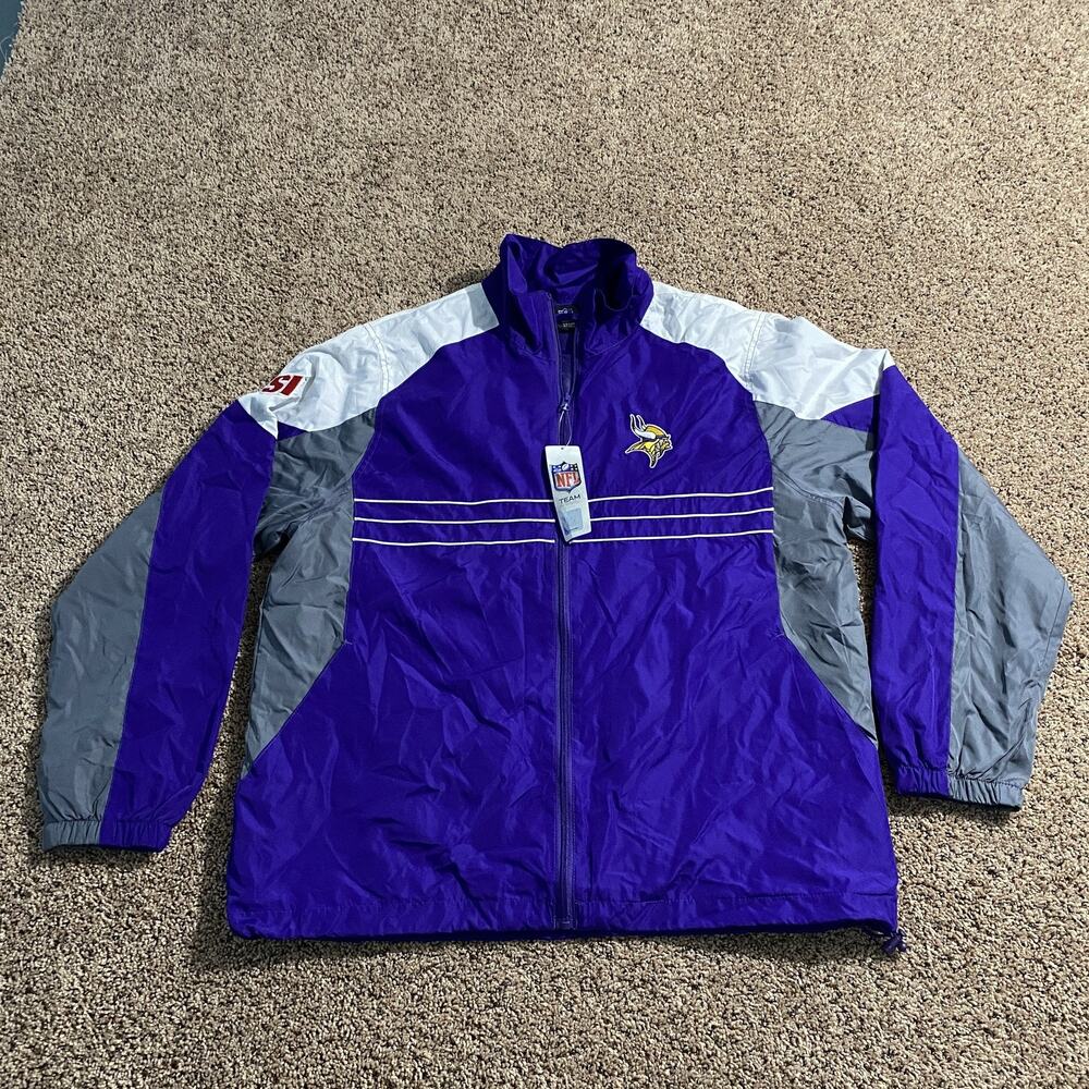Minnesota Vikings‎ Jacket Mens Large Purple Gray NFL Football Windbreaker Reebok